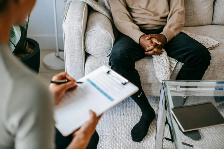 A calm therapy session in a comfortable room